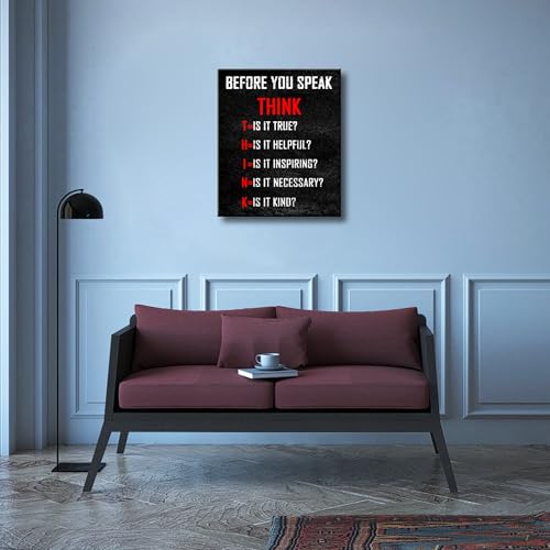 Pyradecor Large Motivational Think Before You Speak Classroom Positive Quotes Inspirational Poster Canvas Prints Wall Art for Office Living Room Home Decorations - color: Think, size: 24"L x 20"W