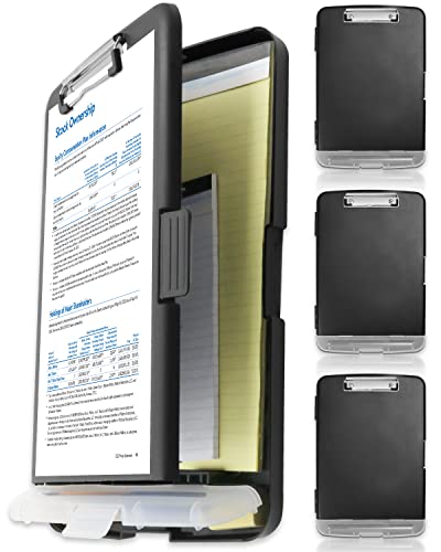 4 Pieces Clipboard with Storage, Real Hinge & 2 Compartment High Capacity Nursing Clipboards with Pen Holder, Letter Size Heavy Duty Plastic Slimcase, Smooth Writing for Paperwork Office Classroom - color: Black Side Opening, size: 4 Pack