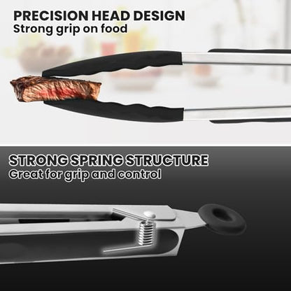 9-Inch Kitchen Tongs for Cooking with Silicone Tip,Black - color: 9"-Black