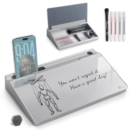 TOWON Glass Desktop Whiteboard with Storage 12x7 in, Metallic Silver - color: Metallic Silver