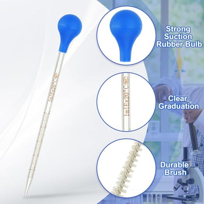 PATIKIL Graduated Dropper Pipettes Kit, 0.5/1/2/3/5/10ml Borosilicate Glass Pipette with Blue Rubber Cap and Brush for Transfer Liquid for Lab, Chemistry, Clear
