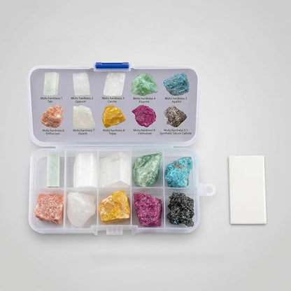 Mohs Hardness Test Kit with 10 Rocks & Porcelain Streak Plate - Complete Geology Mineral Testing Kit for Rock Identification