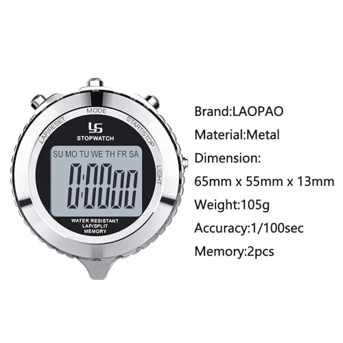LAOPAO Melt Stopwatch, Clock Daily Rainproof Digital Timer for Sports Match,Competition,Coach,Referee,Training,Timing - color: 2 Lap-backlit