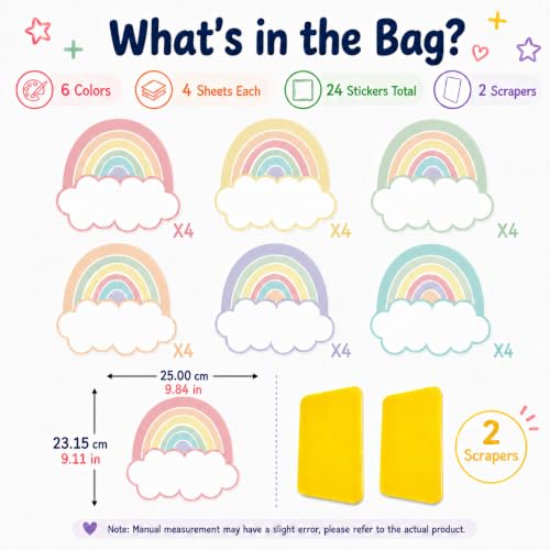 Cinrobiye 24 Pcs Dry Erase Stickers for Classroom Tables, Reusable Writable Decals with 2 Scrapers, Waterproof Dry Erase Spots for Desks, Whiteboards, Walls, Teacher Classroom School Supplies - color: Rainbow