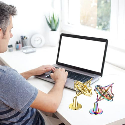 meekoo 2 Pcs Gyroscope Toys, Metal Anti Gravity Top, Gold, Colorful - style: Gold, Colorful