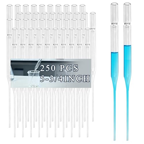 5-3/4 Inch Pasteur Pipettes, 250 Pcs Disposable Borosilicate Glass Pipettes