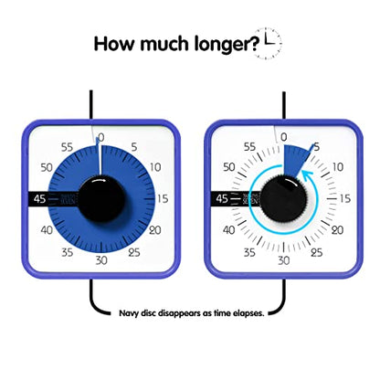 TWENTY5 SEVEN 7.5-Inch Visual Timer, Battery-Free 60-Minute Countdown Clock - color: Navy Blue