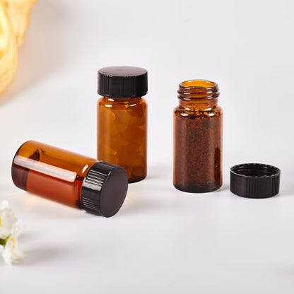 15 PCS 30ML Amber Small Liquid Sample Glass Vials with Screw Caps,27.5x84mm Leak-Proof Vial, 24-400 Black Screw Cap with PE Liners for Lab, Essential Oil, Perfume, Reagents - size: 30ML(27,5*84mm)