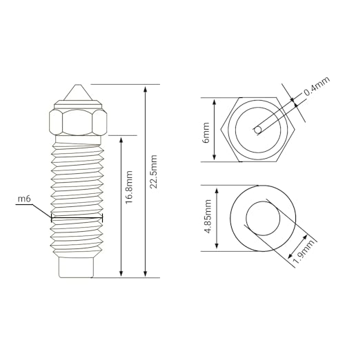 Multi Size Nozzles for ELEGOO Neptune 4 Plus/4Max 3D Printer, Brass Hotend Nozzles 0.2/0.4/0.6/0.8/1.0mm,M6 Thread High Temperature Pointed Wear Resistant Nozzle Cleaning Kit (0.2mm)