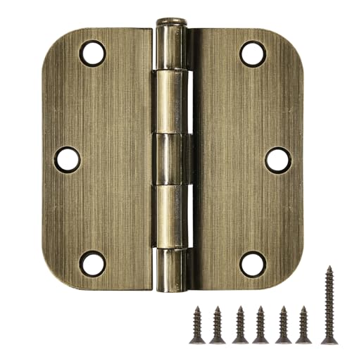 TDCHINGES Rounded Door Hinges 3.5" X 3 1/2 Inch Antique Brass 5/8" 6 Pack - color: Antique Brass-Rounded, size: 6 Pack-no squeak