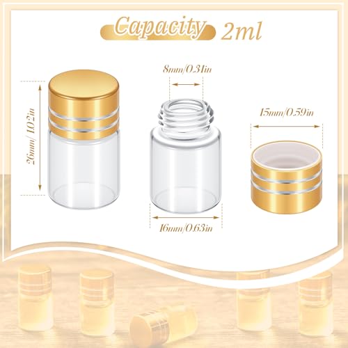 Didaey 50 Pcs 2ml Mini Glass Bottles with Screw Caps, Gold - color: Gold, size: 2ml