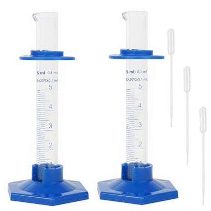 2Pcs 5ml Graduated Cylinder, Thick Glass Measuring Cylinder, with Anti-Falling Plastic Base and Bumper Guards, for Science Laboratory Measuring Liquid, Bring droppers - size: 5ml