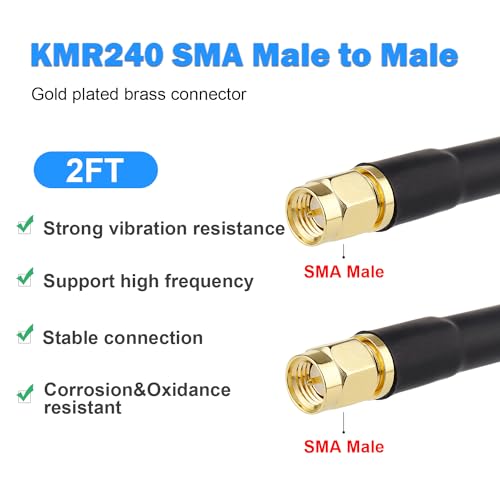 MOOKEERF KMR240 SMA Male to SMA Male Coaxial Cable 50 ohm Coax Ultra Low Loss Antenna Extension for 3G/4G/5G/LTE Network Equipment, GPS, RF Radio (2FT 2PCS) - size: 2 FT