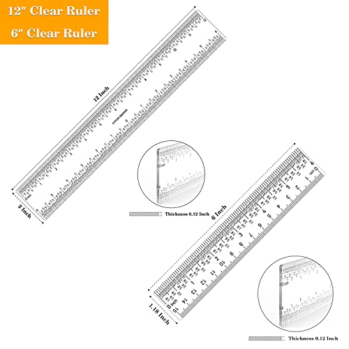 5PCS 6''/12 '' Acrylic Clear Edge Rulers T-Square Ruler, inches and Metric Zero-Centering, T Square Ruler Transparent,for Crafting Drafting and General Layout Work Art Framing & Drafting Scrapbooking - color: 5 PCS Clear Acrylic Ruler