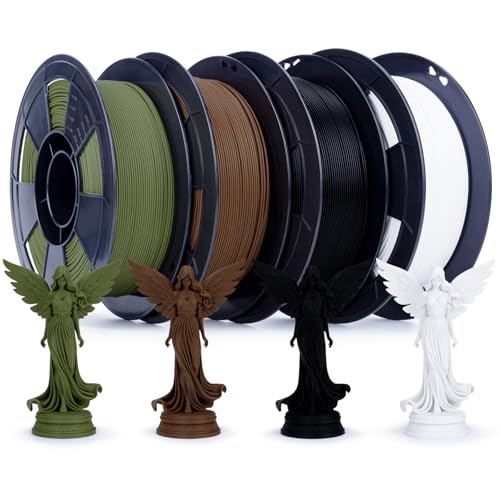 ZIRO 3D Printer Filament Bundle, Matte PLA Series 1KG X 4 Spool, 4Pack - color: Matte Basic Color-4pack (Black, White, Military Green, Chocolate)