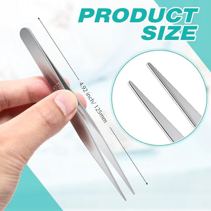 WILLBOND 10 Pcs Stainless Steel Tweezers Long Lab Forceps Flat Round Tip