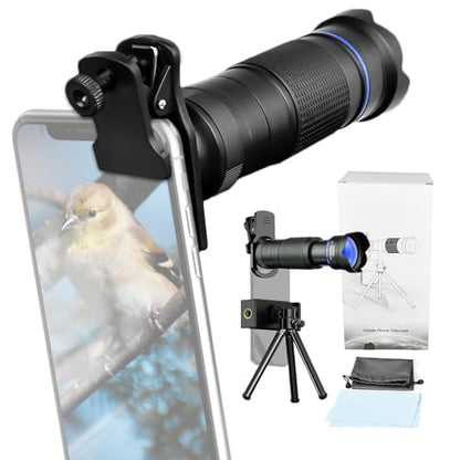 Andoer 36X Telephoto Lens Kit with Mini Tripod, Phone Clip, Holder, Lens Bag, Cleaning Cloth for Hiking, Camping, Wildlife Observation, Moon, Sports, Game, Concert Watching - color: Blue
