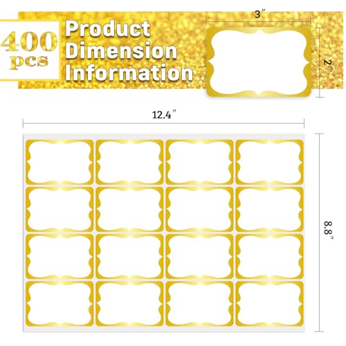 Gold Foil 400 Pcs Name Tag Stickers, 3"x 2", 16 Colorful Name Tags, Name Labels for School, Classroom, Office and Home - Gold - color: Gold