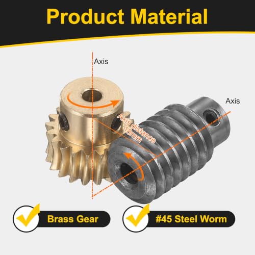 uxcell Worm Gear Set 20T 1 Module 20:1 Reduction Rate, 5mm/6mm Bore - size: 5mm/6mm Bore (1Mod 20T)