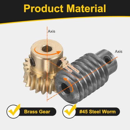 uxcell Worm Gear Set 20T 1 Module 20:1 Reduction Rate, 5mm/6mm Bore - size: 5mm/6mm Bore (1Mod 20T)