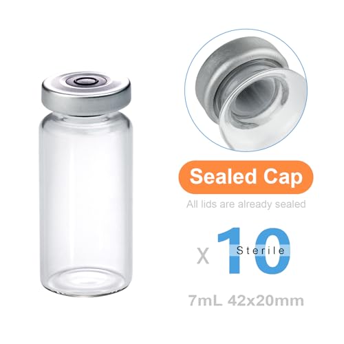 Knixxo 10 Pack 7ml Sealed Sample Vials, Transparent Glass Vials with Self Healing Injection Port - size: 7 ML
