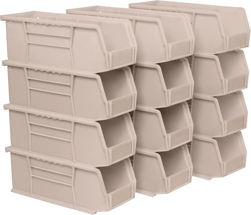 Akro-Mils 30224 AkroBins Plastic Hanging Stackable Storage Organizer Bin, 11-Inch x 4-Inch x 4-Inch, Stone, 12-Pack - color: Stone