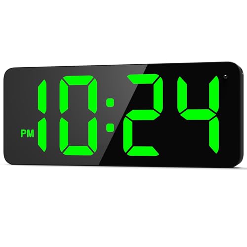 LED Digital Wall Clock with Large Display, Big Digits, Auto-Brightness, 12/24Hr Format, Modern Electric Small Silent Wall Clock for Living Room, Bedroom, Classroom, Farmhouse, Kitchen, Office - Green - color: Green
