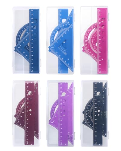 Honagu Triangular Ruler Set, 4 Pieces Aluminum Alloy Ruler, Metal Drafting Ruler, Geometric Protractor for Students, Draftsmen, Engineers, School Office Supplies (Rose Red) - color: Rose Red