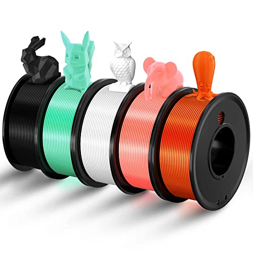 3D Printer Filament PLA 1.75mm 5 Color Bundle Print Filament - color: White+ Black+ Light Green+ Orange+ Pink