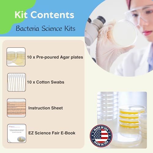 Bacteria Science Kit (IV) (Gift Pack): Prepoured LB-Agar Plates and Cotton Swabs. Exclusive Free Science Fair Project E-Book Packed with Award Winning Experiments. (IV Gift Pack)