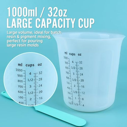 Silicone Resin Mixing 1L Measuring Cup Set for Resin Supplies, Easy-to-Read Marks, 1000ml/32oz Large Cup, Thickened Reusable Silicone Cups for Epoxy Mixing, Jewelry Making - size: 1*1000ml (Black Marks)