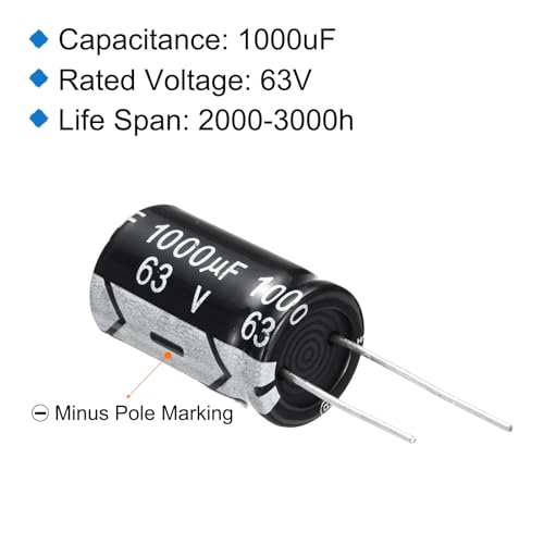uxcell 1000uF 63V 16x25mm Electrolytic Capacitor, Radial Leads Aluminum Capacitors for TV, LCD Monitor, VCD, 20Pcs - style: 1000uF 63V