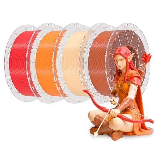Creality 3D Printer RFID Filament Bundle, Hyper PLA Filament 1.75mm for 3D Printing, Hyper PLA RFID Filament No-Tangling High Precision, 1KG(2.2 lbs) Spool (Red+Orange+Skin+Brown) - color: Red+orange+skin+brown