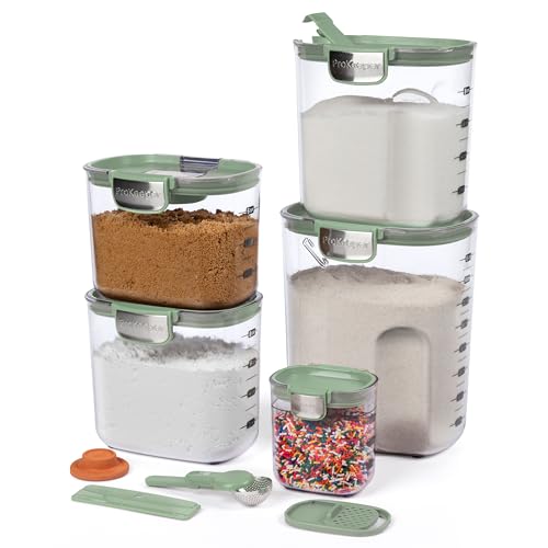 ProKeeper+ Airtight Food Storage Container Set – Clear Plastic Flour and Sugar Canister Set with Magnetic Accessories for Kitchen Organization (Pistachio, 9-Piece) - color: Pistachio, size: 9-Piece