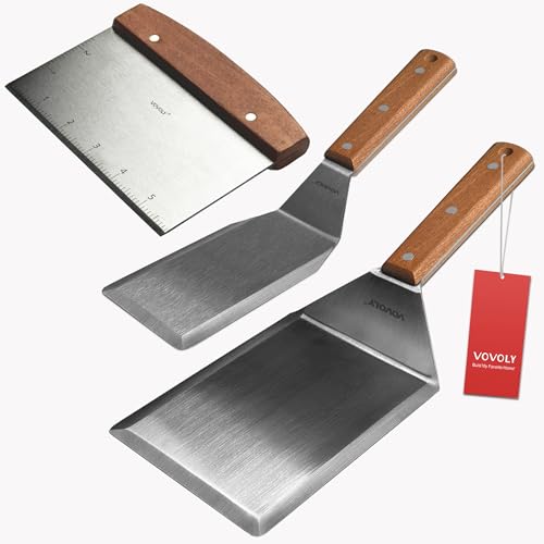 Stainless Steel Metal Spatula Set For Griddle, Grill Spatula Scraper for BBQ/Flat Top Grill- Full Tang Handle -Thicked Blade- Beveled Edges, Great Griddle Accessories for Pancake/Dough Cutter - size: 3" x 5", 5" x 6", 3" x 6"