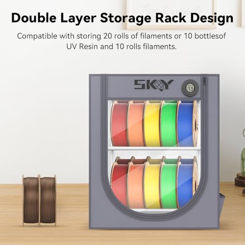 3D Printer Filament Storage Box with Hygrothermograph,Dustproof and Waterproof Storage Box Isolate Pets for Storage Double Layer Storage Rack and Easy to Store 20 roll Pack - size: Large-20 Rolls Grey