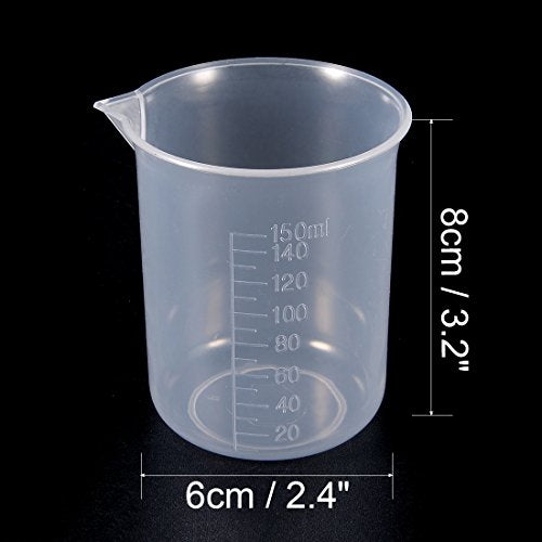 uxcell Measuring Cup 150ml PP Plastic Graduated Beaker Transparent for Lab Kitchen Liquids 3pcs - size: 150ml