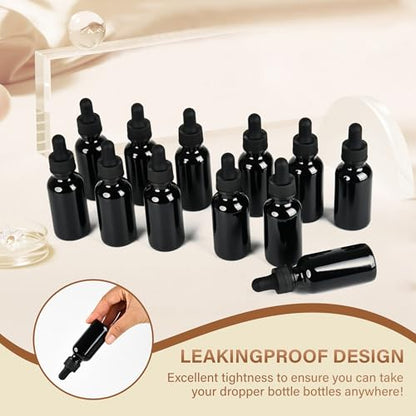 NOOEEISS 12 Pcs, 1oz Black Glass Eye Dropper Bottle, Tincture Bottles with Leak-Proof Design, Stronger Suction, for All Kinds of Mixed Liquids - color: Black, size: 1oz-12Pack