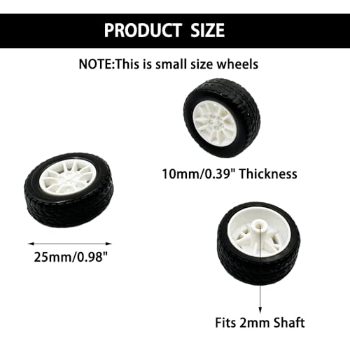 20PCS Small Toy Car Wheel 25mm Model Car Mini Rubber Tire Wheels with 10PCS Shaft Round Rod Axles for DIY Model Toy RC Car Truck Robot Building Accessories (White 2x25mm) - style: White 2x25mm