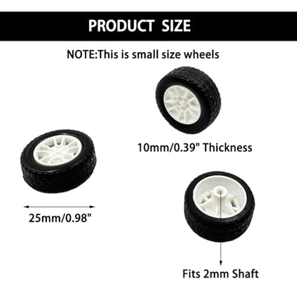 20PCS Small Toy Car Wheel 25mm Model Car Mini Rubber Tire Wheels with 10PCS Shaft Round Rod Axles for DIY Model Toy RC Car Truck Robot Building Accessories (White 2x25mm) - style: White 2x25mm