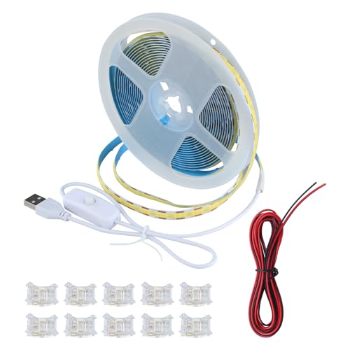 3D Printer Accessories 5V COB LED Strip Light Kit: 5m Cuttable White Uniform Lamp Width 8mm Flexible Waterproof High Density Lights with Adapter Switch for 3D DIY Lighting Printing Project