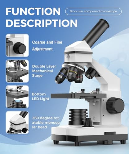 PalliPartners Compound Microscope for Adults & Students, White