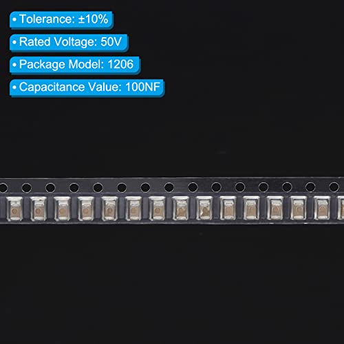 PATIKIL 1206 Ceramic Chip Capacitor Assorted Kit, 100 Pack 100NF 50V ±10% Surface Mounted Devices Capacitors for Electronics DIY - style: 100NF
