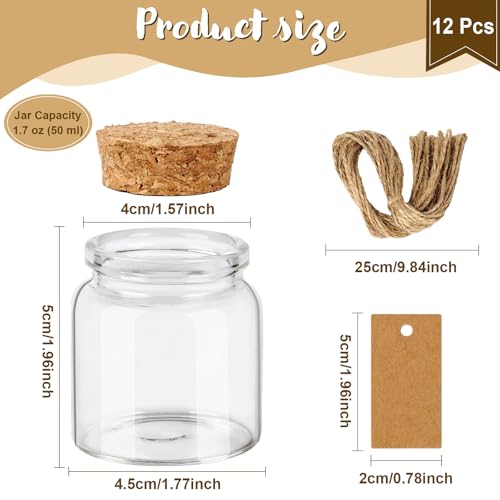 OurWarm 12 Pack 1.7oz Small Glass Jars with Cork Lids, Round Spell Jars - size: 12pcs - 50ml