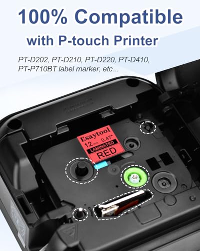5 Pack Replacement for P-Touch TZe-431 TZe431 TZ431 0.47" 12mm 1/2" Balck Text on Red Laminated Tape Compatible with Ptouch PT-D210 D220 H110 H100 P710BT D220 D410 D600 D450 Label Maker - color: Black on Red, size: 12mm