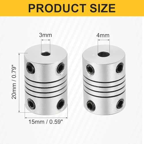 uxcell 4Pcs Flexible Couplings 3mm to 4mm Aluminum Alloy Joint Connector - size: 3mm to 4mm, style: D15 x L20mm