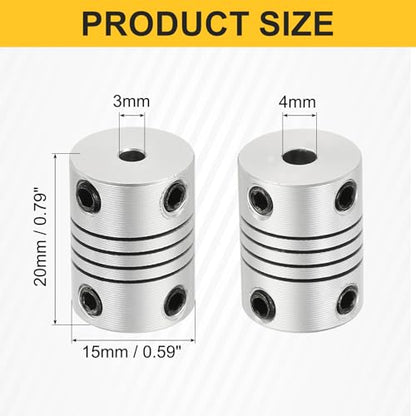 uxcell 4Pcs Flexible Couplings 3mm to 4mm Aluminum Alloy Joint Connector - size: 3mm to 4mm, style: D15 x L20mm