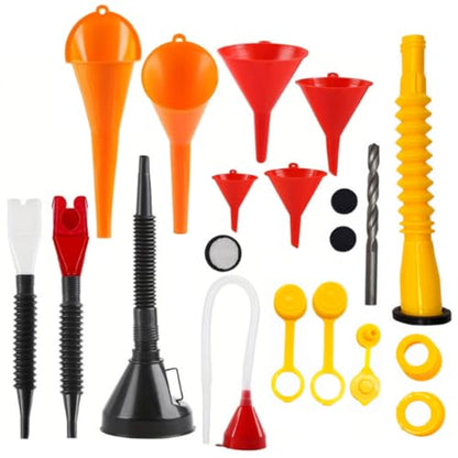 19 Pcs Automotive Funnel Set, Plastic Oil Funnel Kit with Spout and Filter