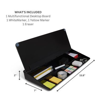 GAROOD Desktop Dry Erase Board with Storage Black Color Dry Erase Board Desk Board Glass Desktop Board with Stand Home Office Desk Organizer Phone Holder 15.8X7X2 inches - color: Black