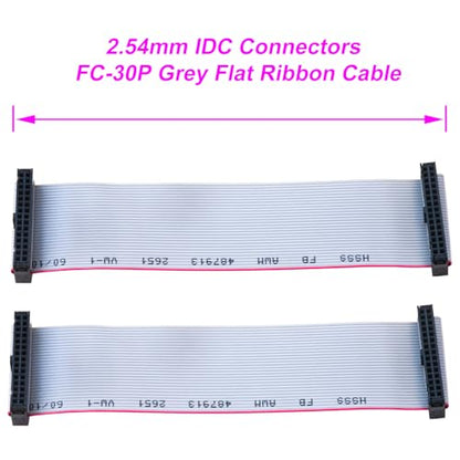 2.54mm Flat Ribbon IDC Cable Female to Female, Flat Ribbon Cable Connector 30P FC 30-Pin 30cm Length 2Pcs (TC-30cm-FF30P-2) - color: Female to Female, size: 30P